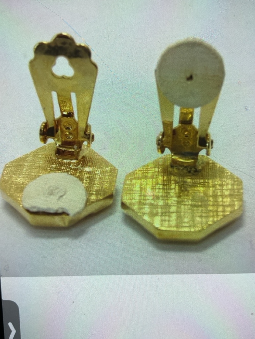 YSL Yves Saint Laurent Gold-Tone Octagon Logo Clip Earrings with Silver Center - Picture 6 of 7